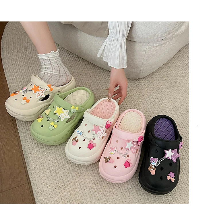 Women's Summer Beach Clogs with Adorable Cartoon Accents, Breathable Hollow Out Design, Lightweight and Comfy for Casual Wear