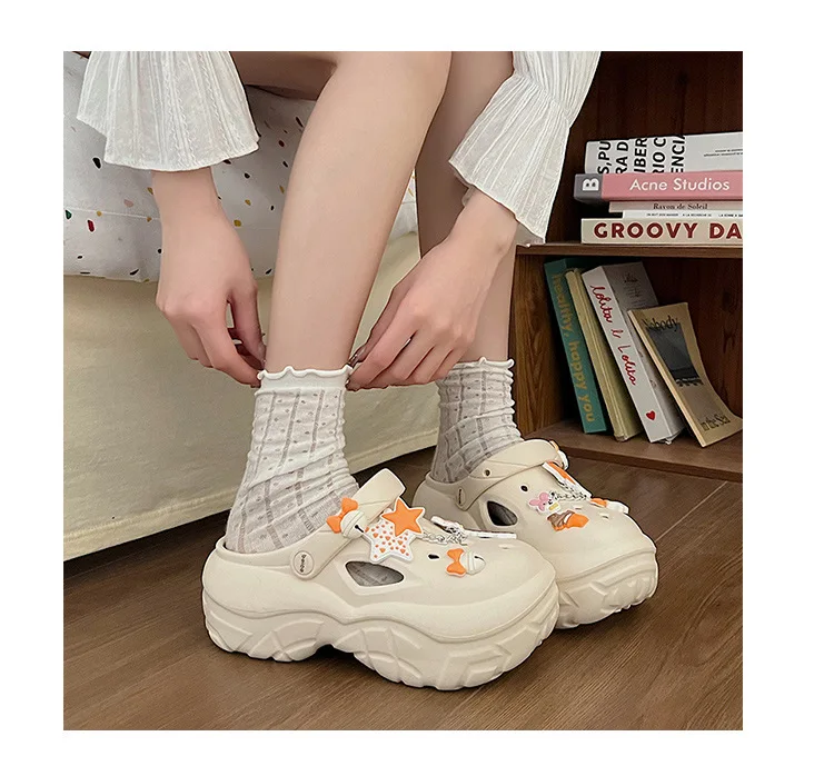 Women's Summer Beach Clogs with Adorable Cartoon Accents, Breathable Hollow Out Design, Lightweight and Comfy for Casual Wear