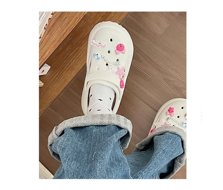 Women's Summer Beach Clogs with Adorable Cartoon Accents, Breathable Hollow Out Design, Lightweight and Comfy for Casual Wear