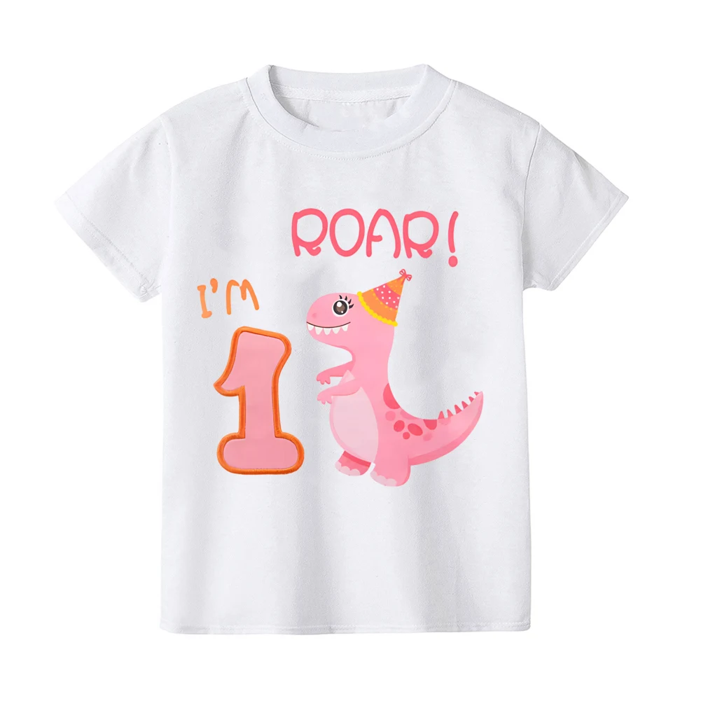 Toddler Baby Girls Birthday T-Shirt 1st 2nd 3rd 4th 5th Birthday Girl TShirt Dinosaur Party Tee Gift Toddler Short Sleeve Shirts
