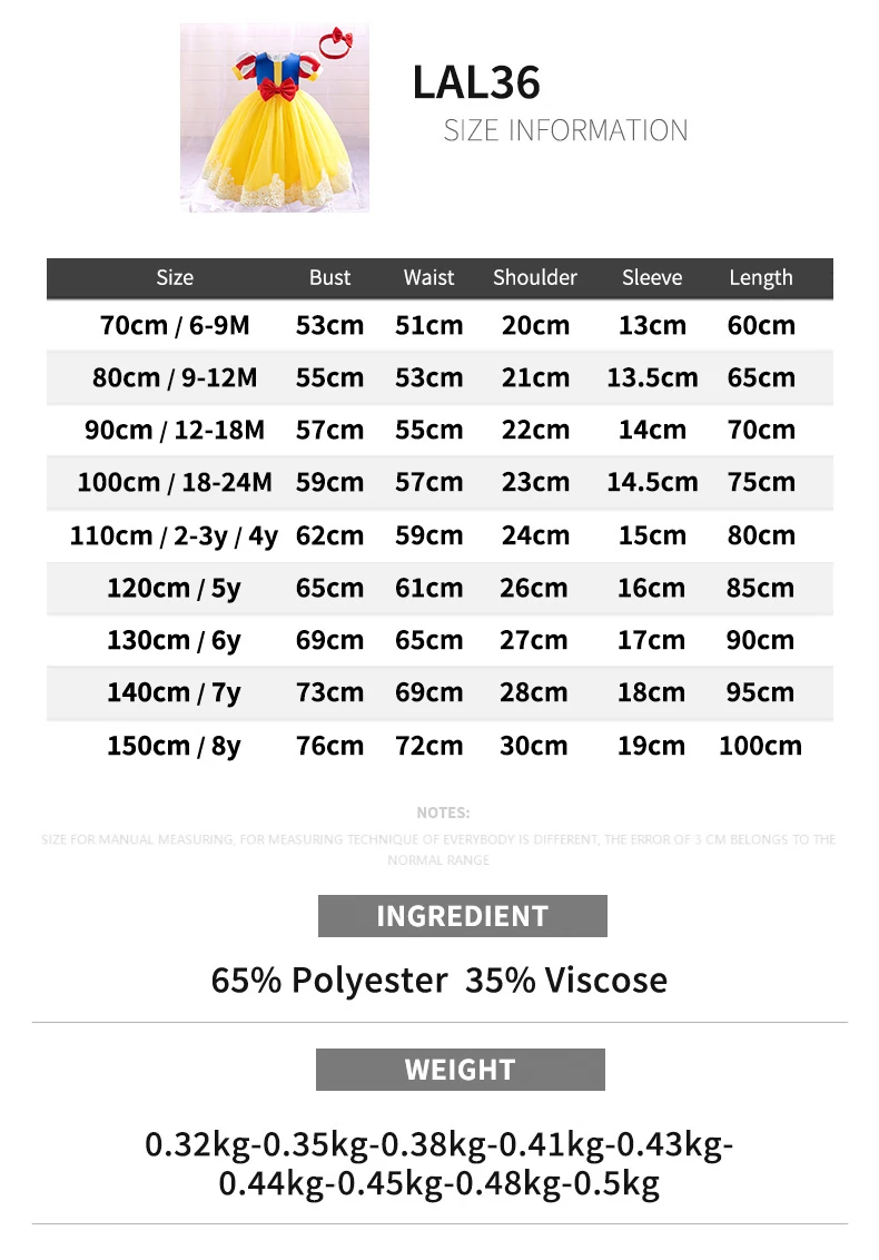 2pcs Snow White Party Dress For Girls Baby Girl Cosplay Princess Dresses Toddler Birthday Wedding Clothes Fashion Yellow Costume