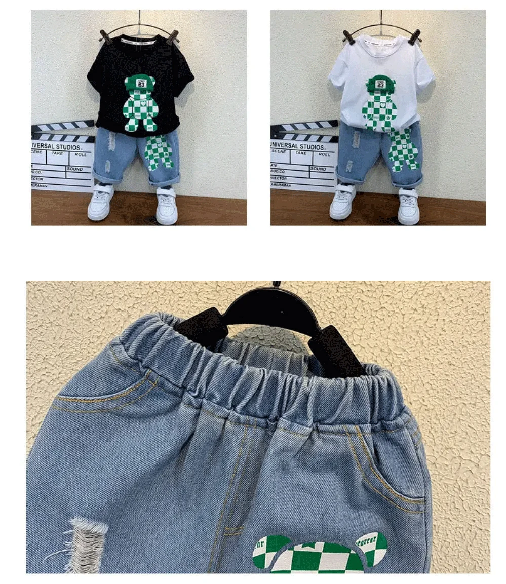 New Selling Summer Baby Boys Clothing Sets Tops Bear T-shirt + Short Pants 2 Pieces Set Kids Girls Age 2 3 4 5 6 7 8 9 10 Years