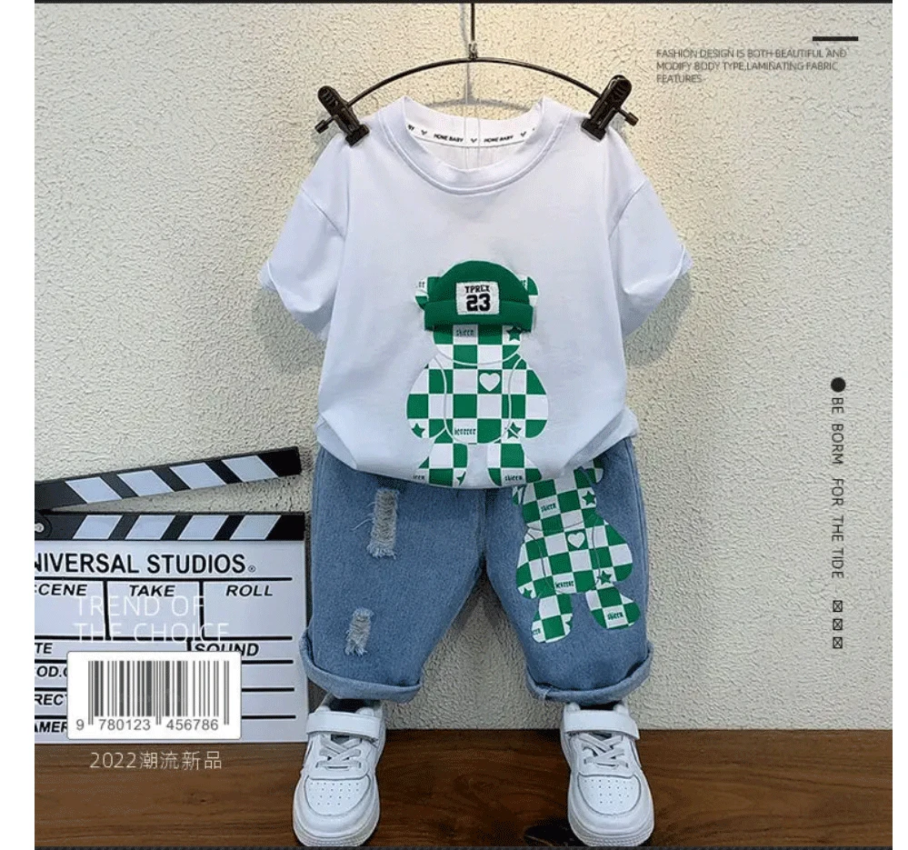 New Selling Summer Baby Boys Clothing Sets Tops Bear T-shirt + Short Pants 2 Pieces Set Kids Girls Age 2 3 4 5 6 7 8 9 10 Years