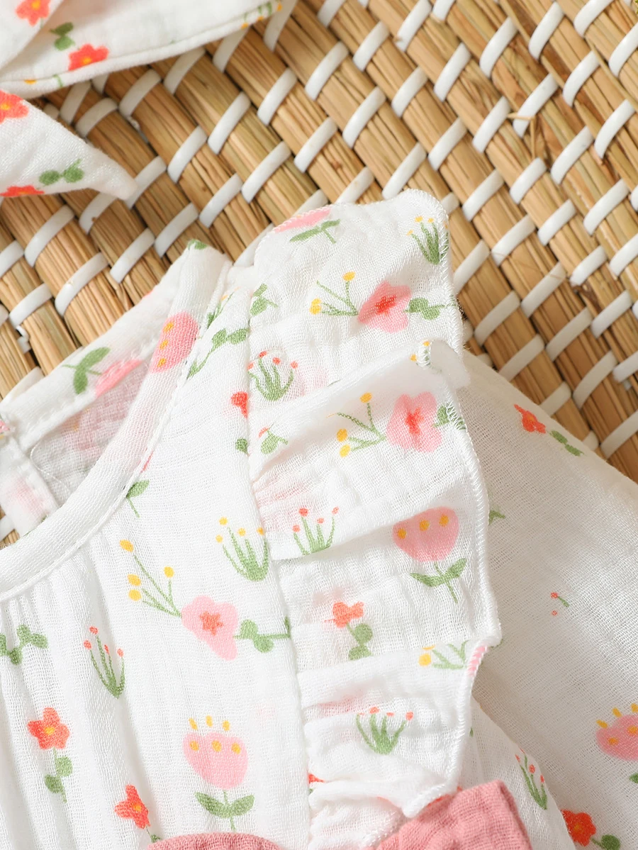Baby Girls Summer Long Sleeve Printing Love With Bowknot For Casual Daily Cotton Jumpsuit