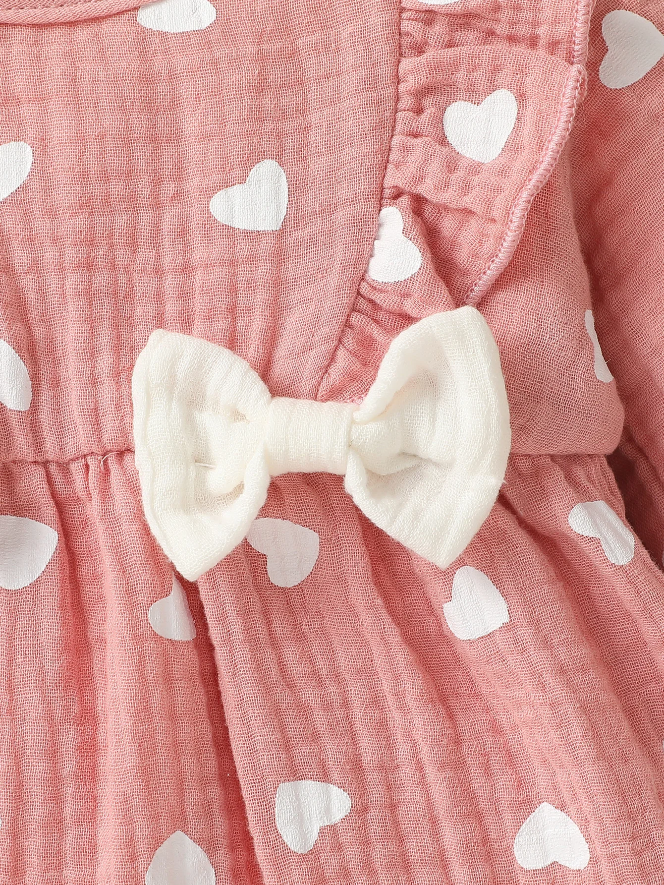 Baby Girls Summer Long Sleeve Printing Love With Bowknot For Casual Daily Cotton Jumpsuit