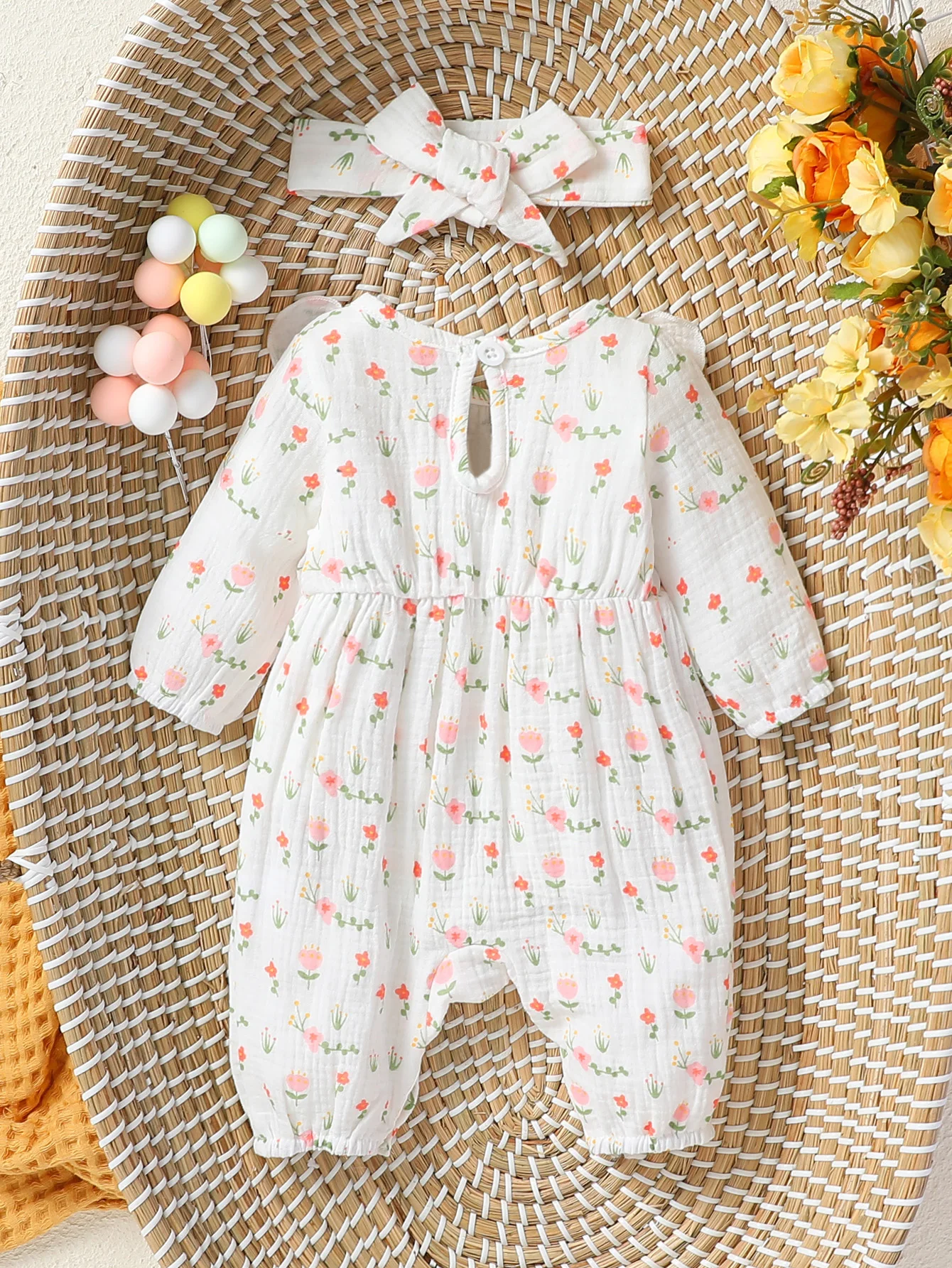 Baby Girls Summer Long Sleeve Printing Love With Bowknot For Casual Daily Cotton Jumpsuit