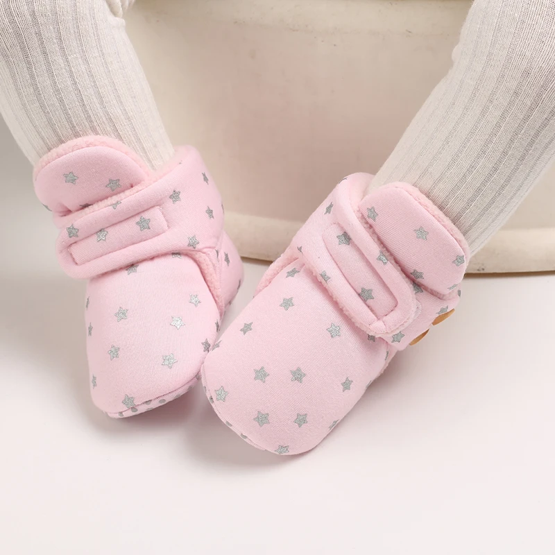 Sweet pink autumn and Winter Plush and Warm Baby Girl Cotton Shoes 0-18 Months Baby Walking Shoes