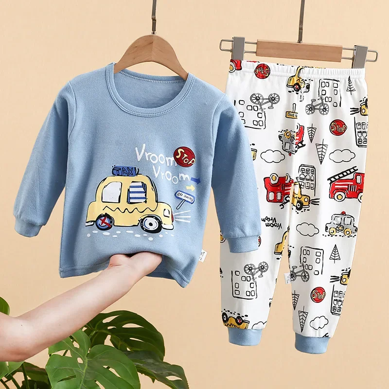 2-10 Years Spring Autumn Boys Pajamas Cartoon Dinosaur Pattern Full Sleeve Shirt +Pants 2Pcs Suit For Kids Children Clothing Set
