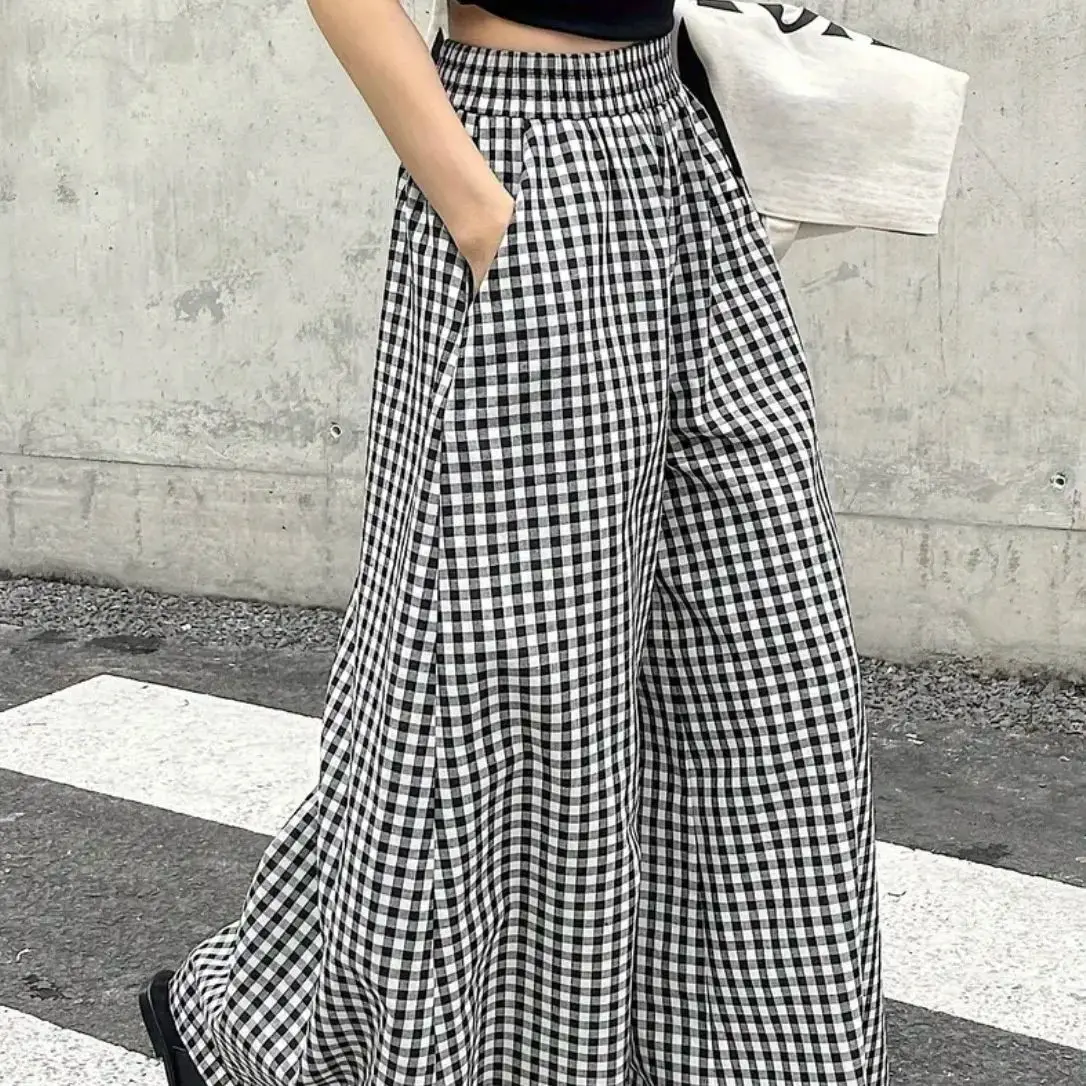 Womens Plaid Casual Fashion Elegant Japanese Korean European and American Autumn and Winter Pants