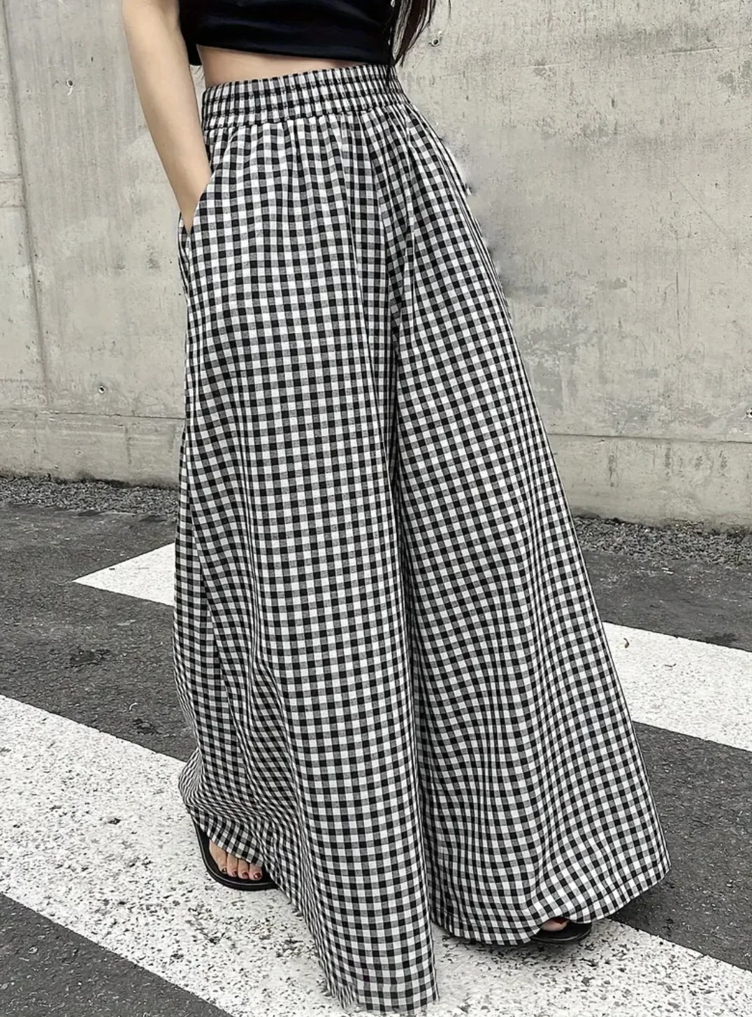 Womens Plaid Casual Fashion Elegant Japanese Korean European and American Autumn and Winter Pants
