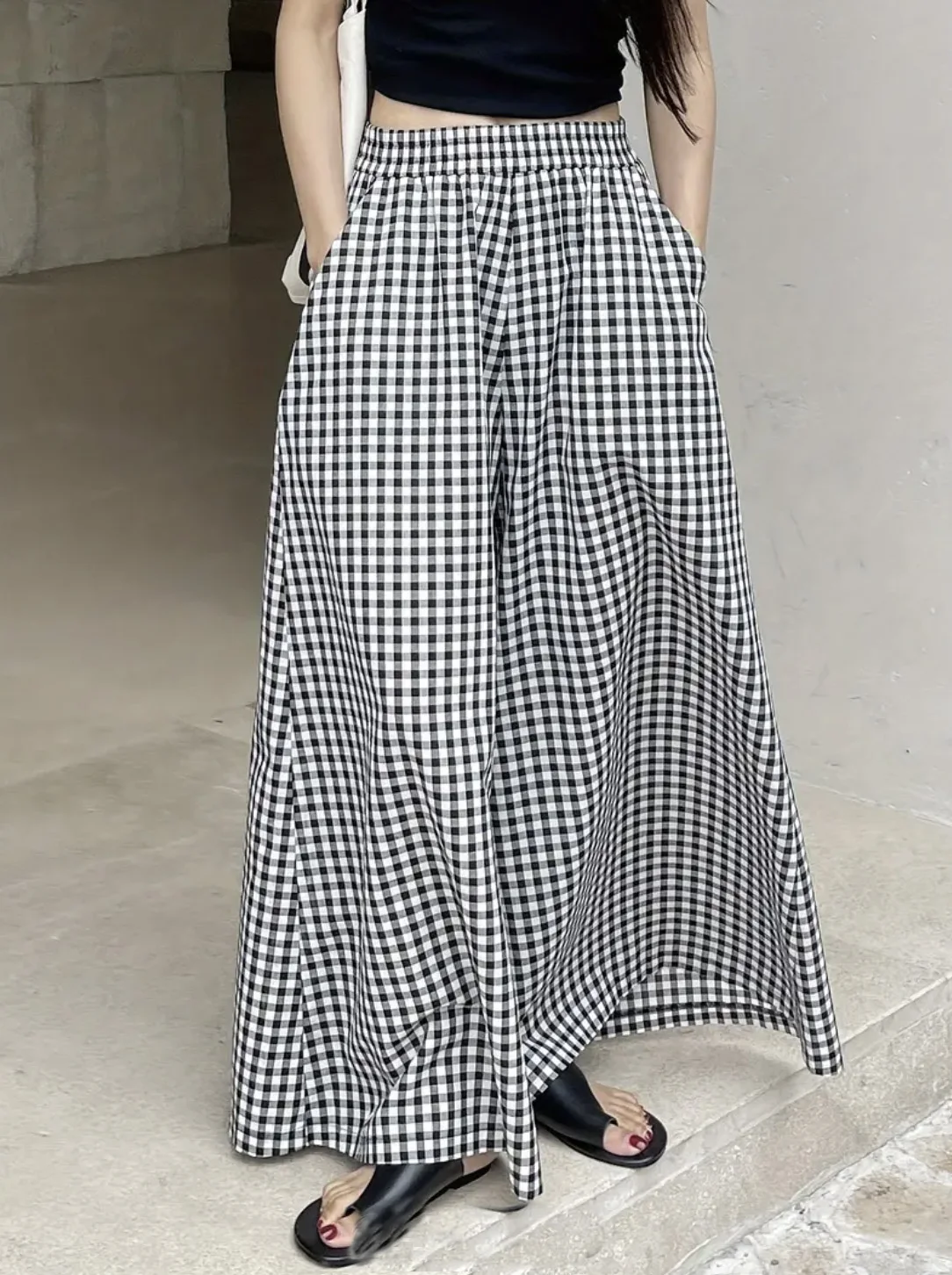 Womens Plaid Casual Fashion Elegant Japanese Korean European and American Autumn and Winter Pants