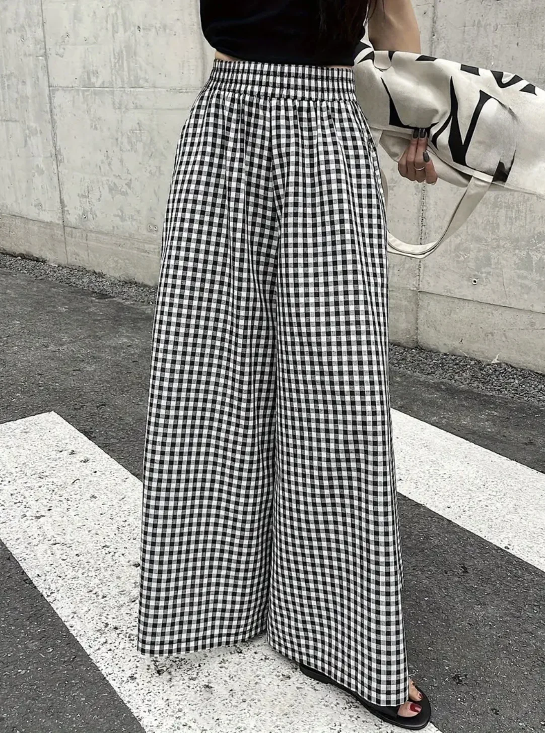 Womens Plaid Casual Fashion Elegant Japanese Korean European and American Autumn and Winter Pants