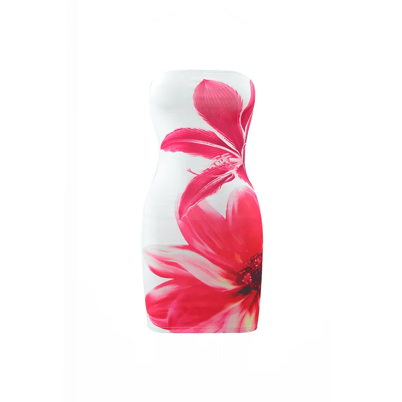 Sexy Sleeveless Strapless Tie Dye Print Tube Dress Women Chest Wrapping Backless Tube Sundress Summer Vocation Beach Clothes
