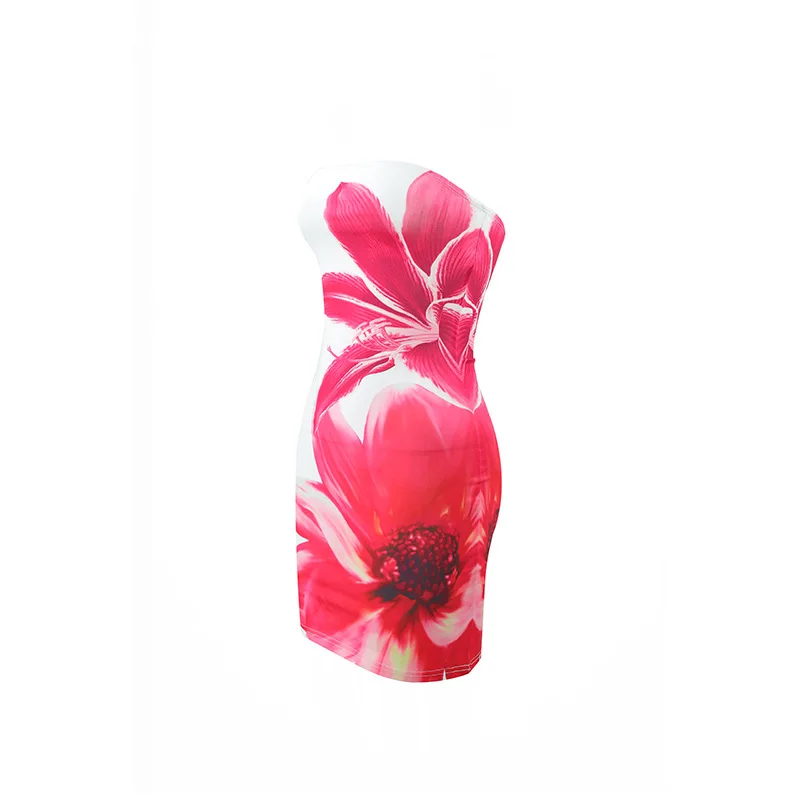 Sexy Sleeveless Strapless Tie Dye Print Tube Dress Women Chest Wrapping Backless Tube Sundress Summer Vocation Beach Clothes