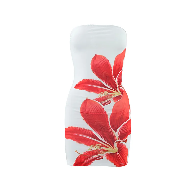 Sexy Sleeveless Strapless Tie Dye Print Tube Dress Women Chest Wrapping Backless Tube Sundress Summer Vocation Beach Clothes