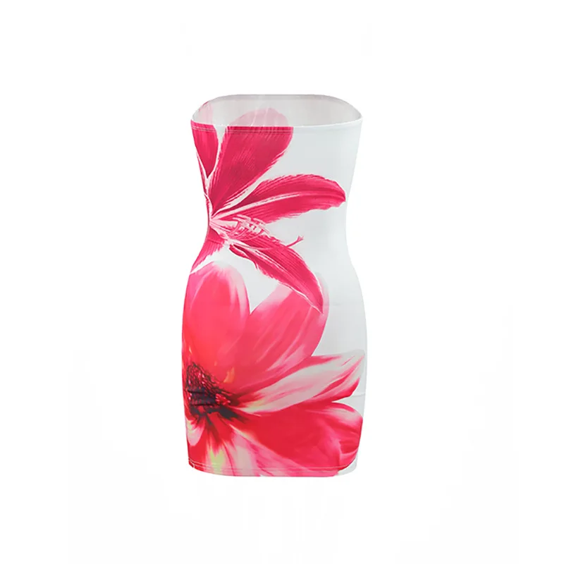 Sexy Sleeveless Strapless Tie Dye Print Tube Dress Women Chest Wrapping Backless Tube Sundress Summer Vocation Beach Clothes