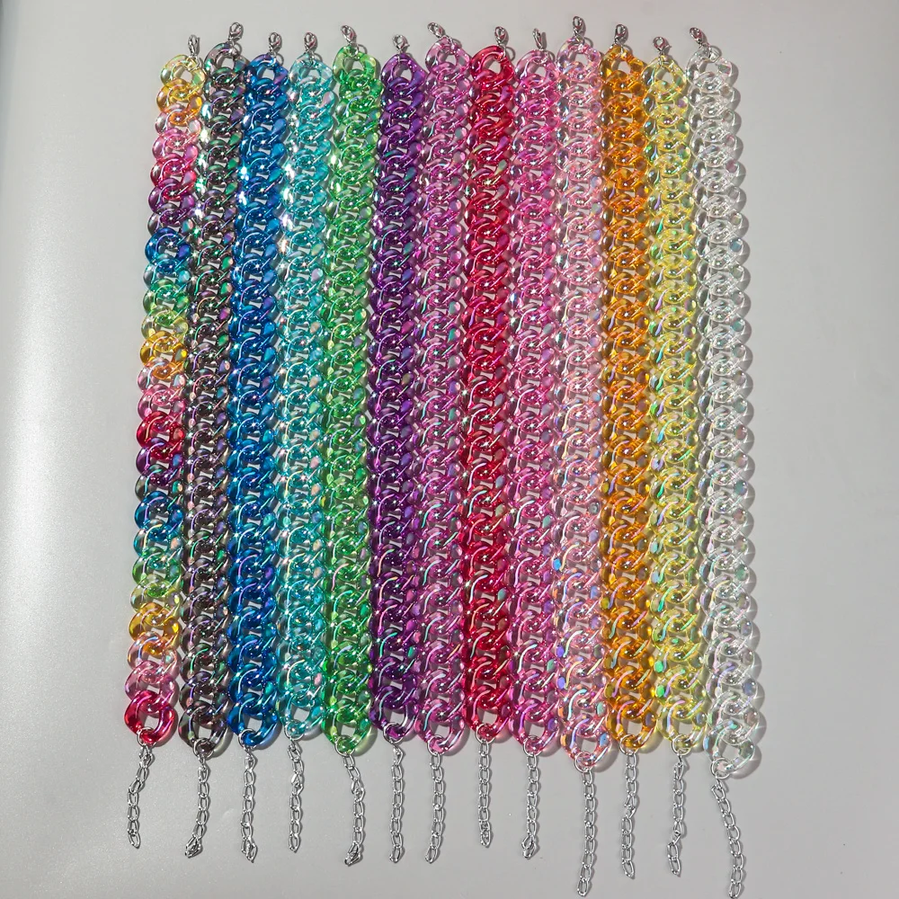 4pcs/Set Iridescent Acrylic Chain Necklace for Women New Transparent Square Link Statement Earrings Bracelet Choker Jewelry Sets
