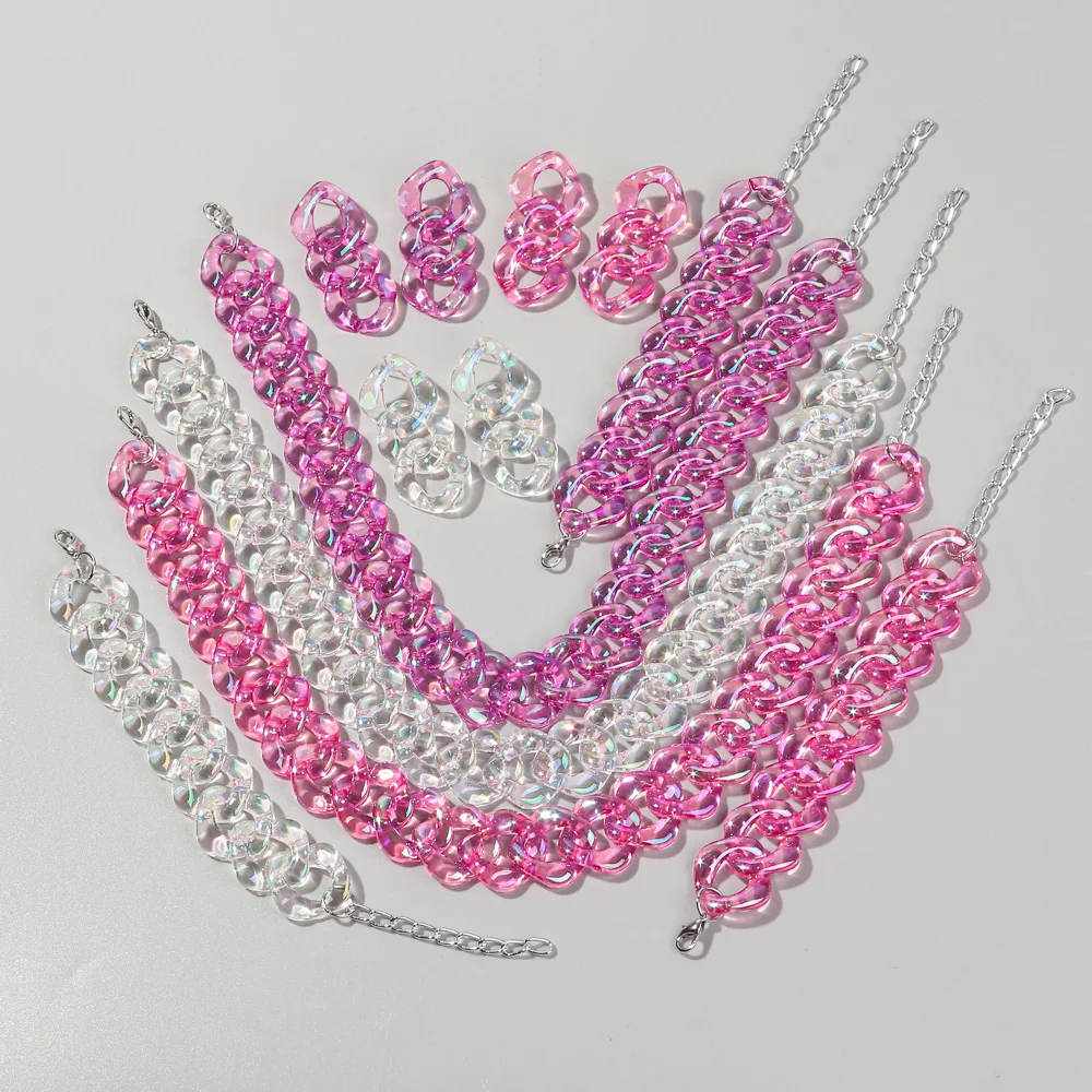 4pcs/Set Iridescent Acrylic Chain Necklace for Women New Transparent Square Link Statement Earrings Bracelet Choker Jewelry Sets