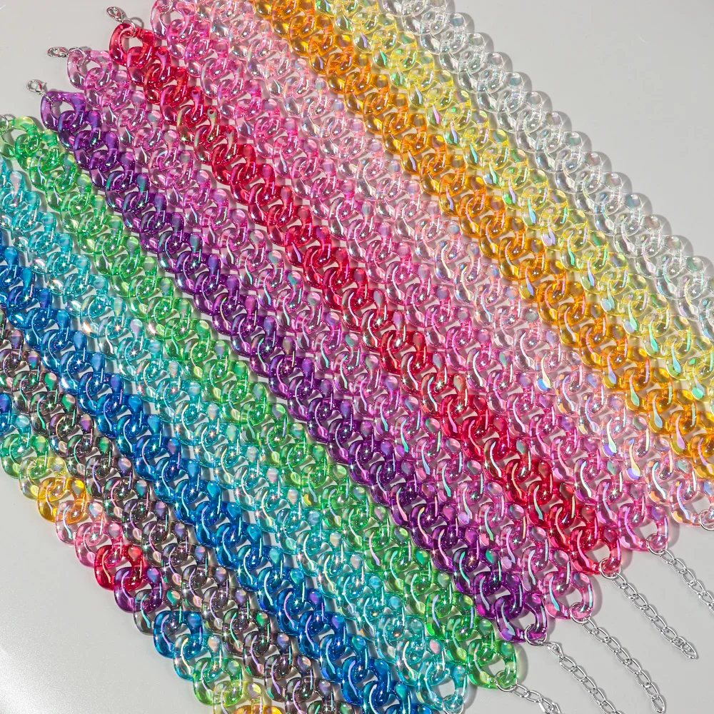 4pcs/Set Iridescent Acrylic Chain Necklace for Women New Transparent Square Link Statement Earrings Bracelet Choker Jewelry Sets