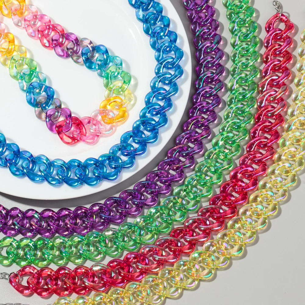 4pcs/Set Iridescent Acrylic Chain Necklace for Women New Transparent Square Link Statement Earrings Bracelet Choker Jewelry Sets