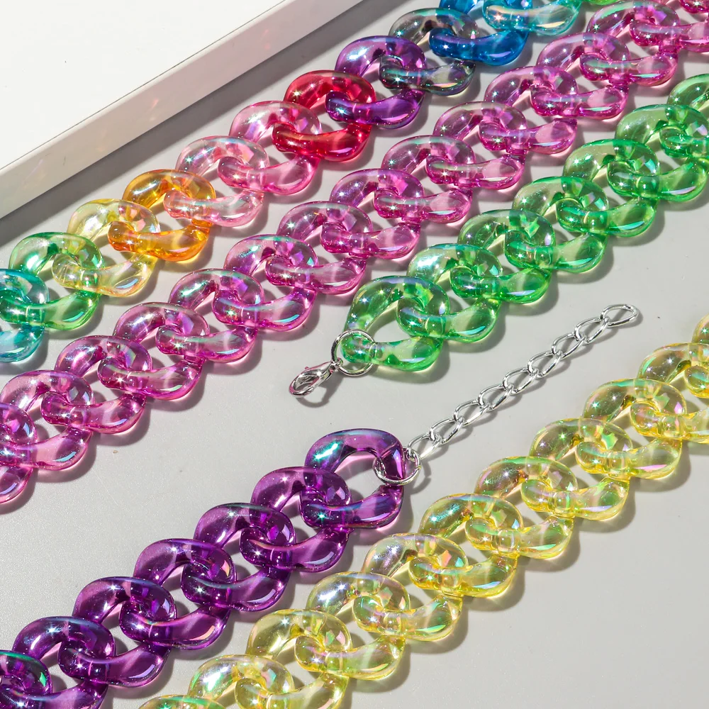 4pcs/Set Iridescent Acrylic Chain Necklace for Women New Transparent Square Link Statement Earrings Bracelet Choker Jewelry Sets
