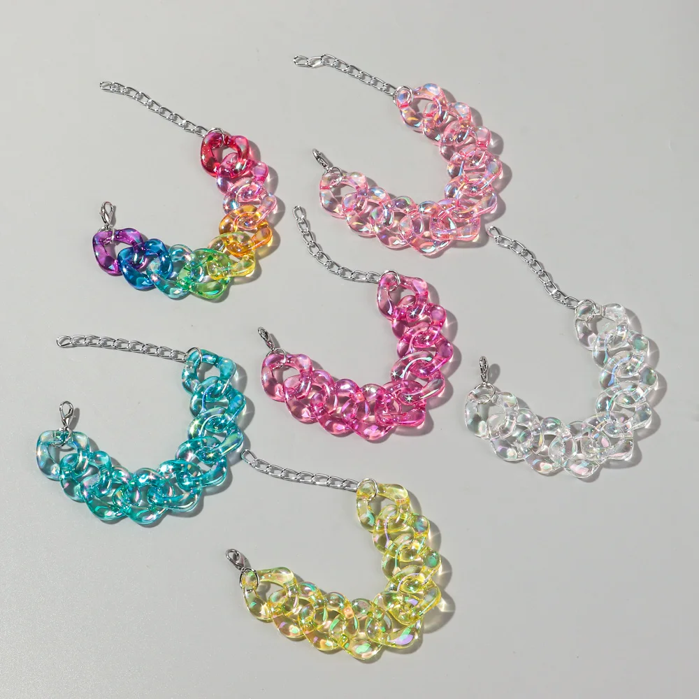 4pcs/Set Iridescent Acrylic Chain Necklace for Women New Transparent Square Link Statement Earrings Bracelet Choker Jewelry Sets