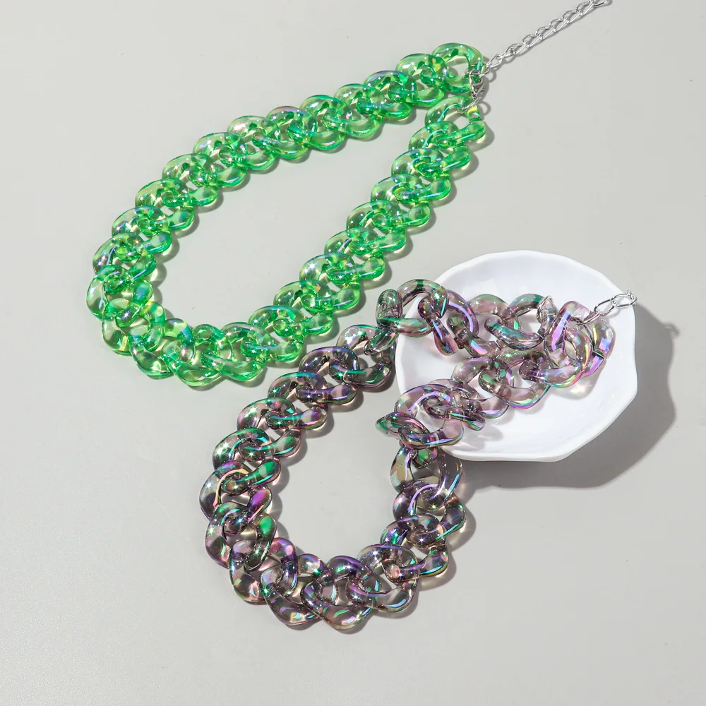 4pcs/Set Iridescent Acrylic Chain Necklace for Women New Transparent Square Link Statement Earrings Bracelet Choker Jewelry Sets