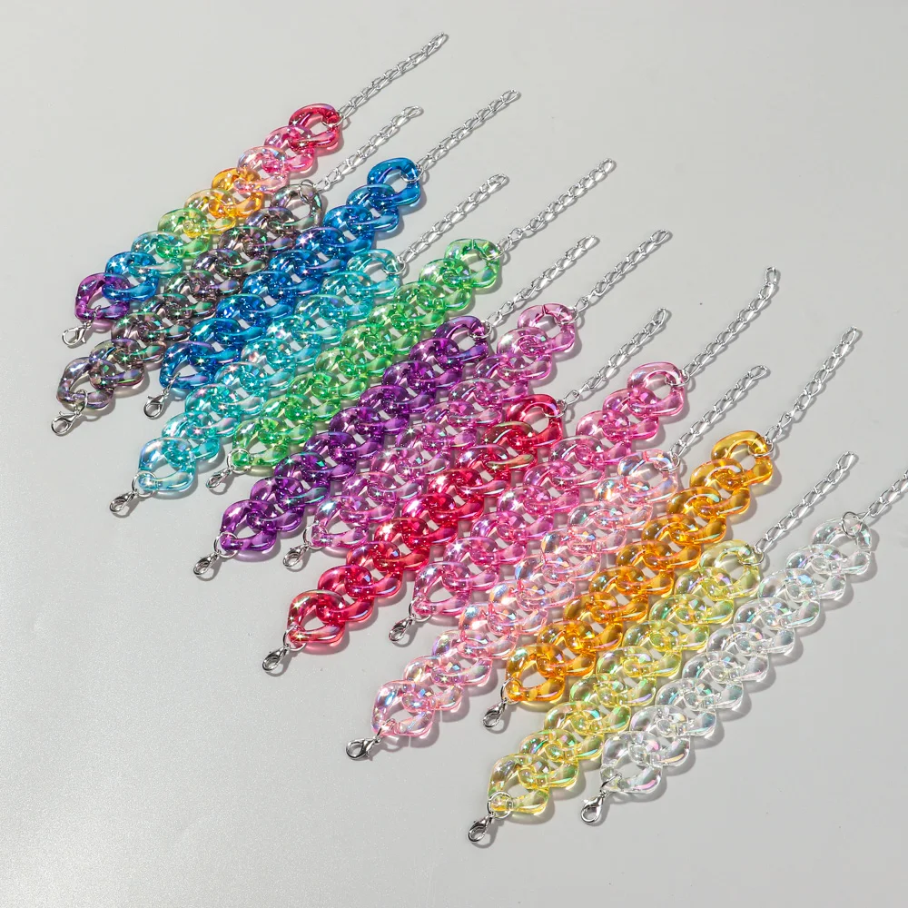 4pcs/Set Iridescent Acrylic Chain Necklace for Women New Transparent Square Link Statement Earrings Bracelet Choker Jewelry Sets