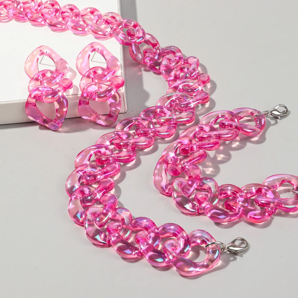 4pcs/Set Iridescent Acrylic Chain Necklace for Women New Transparent Square Link Statement Earrings Bracelet Choker Jewelry Sets