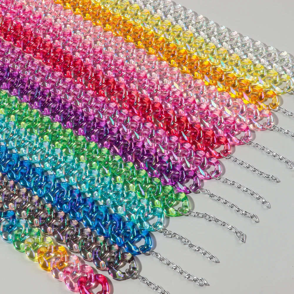 4pcs/Set Iridescent Acrylic Chain Necklace for Women New Transparent Square Link Statement Earrings Bracelet Choker Jewelry Sets