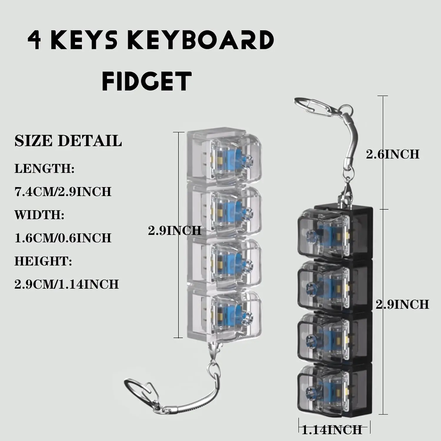 LED Keyboard Key Chain Fidget Toy for Adults Fidget Clicker Decompression Keychains Stress Relief Gadget Interesting Pendant