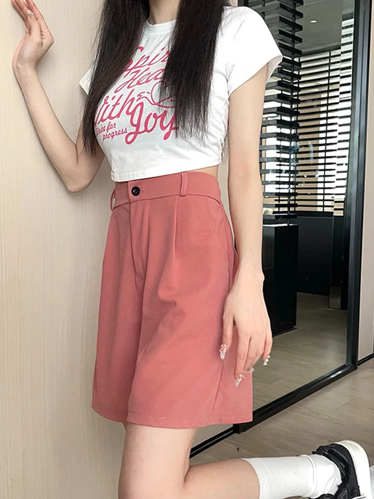 Summer Women Comfortable Commute Short Pants Lady Loose High Street Suit Pants Female Daily Soft High Waisted Wide Leg Shorts
