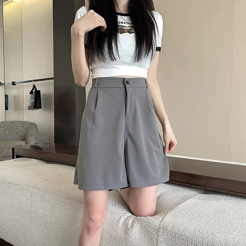 Summer Women Comfortable Commute Short Pants Lady Loose High Street Suit Pants Female Daily Soft High Waisted Wide Leg Shorts