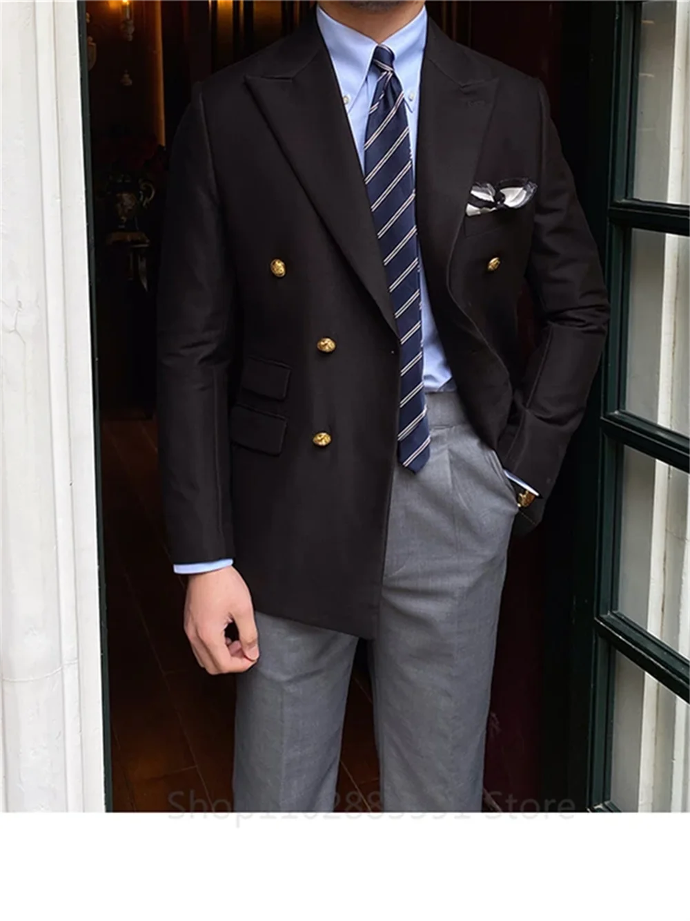 1Pieces British Daily Jacket Men Blazer Slim Suit Blazer Homme Solid Color Masculino Fashion Suit Double Breasted Casual Trendy