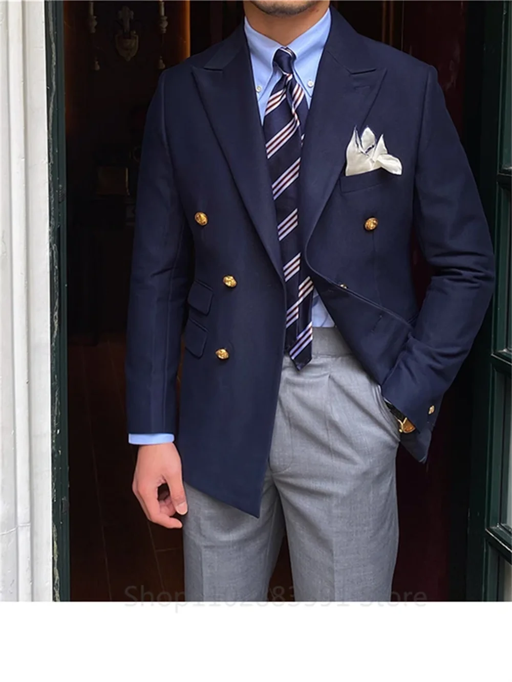 1Pieces British Daily Jacket Men Blazer Slim Suit Blazer Homme Solid Color Masculino Fashion Suit Double Breasted Casual Trendy