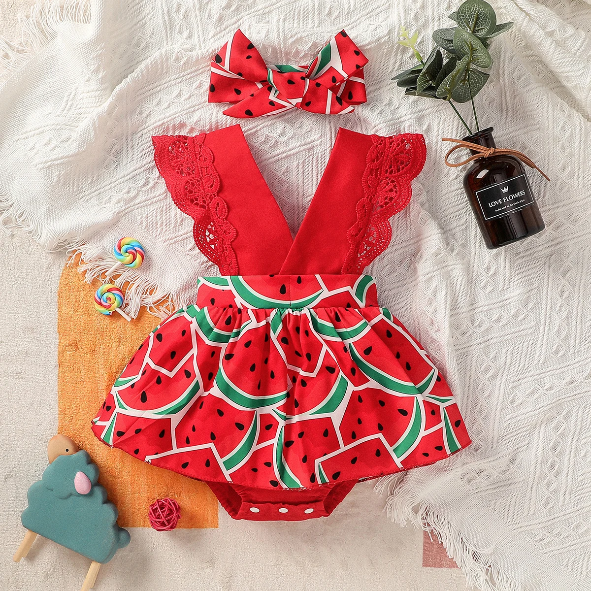 Newborn Baby Girl Summer Sleeveless Watermelon V Neck European and American Style Princesses Dress