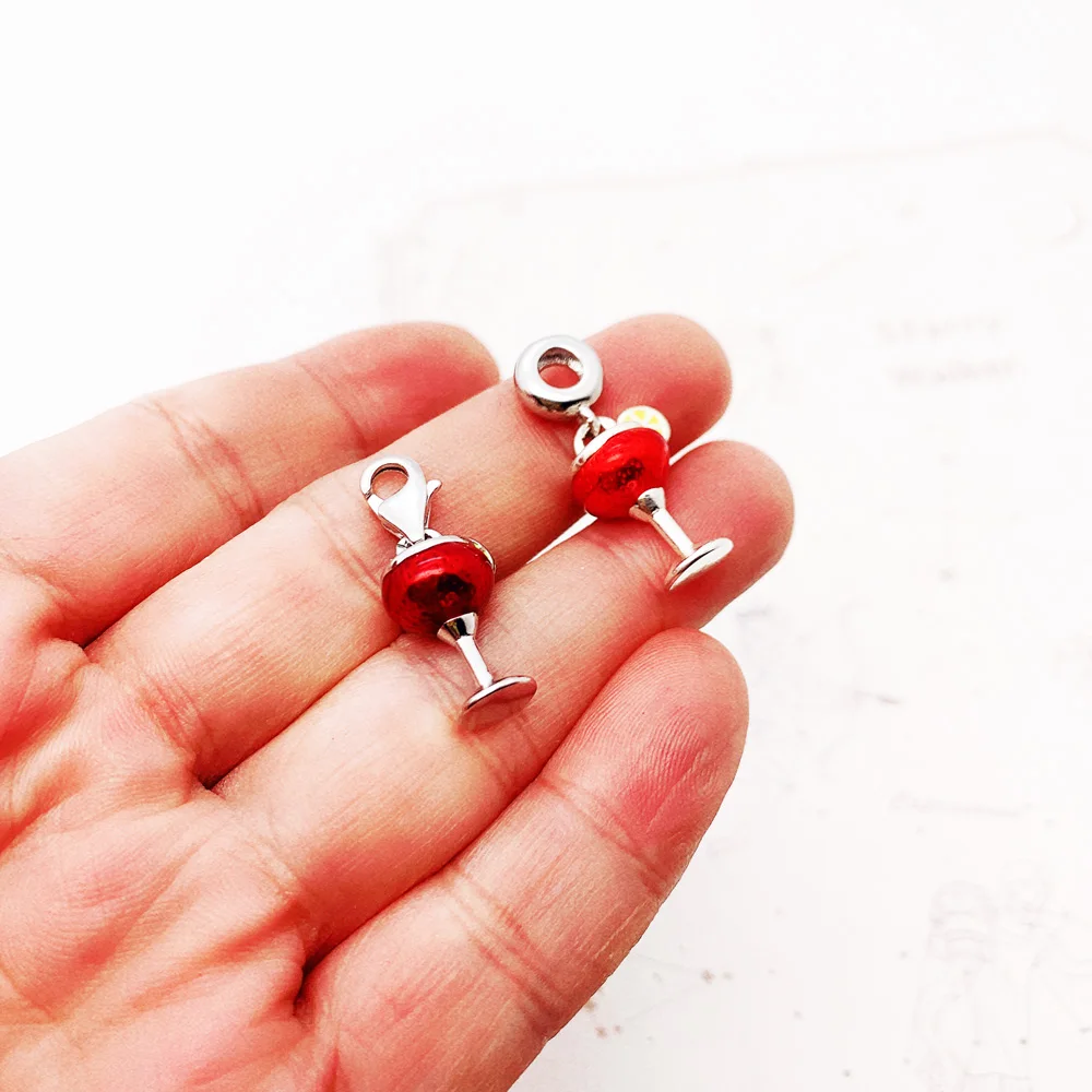 Cocktail Cup Pendant Dangle Charm New Fine Jewelry 925 Sterling Silver Trendy Gift For Women
