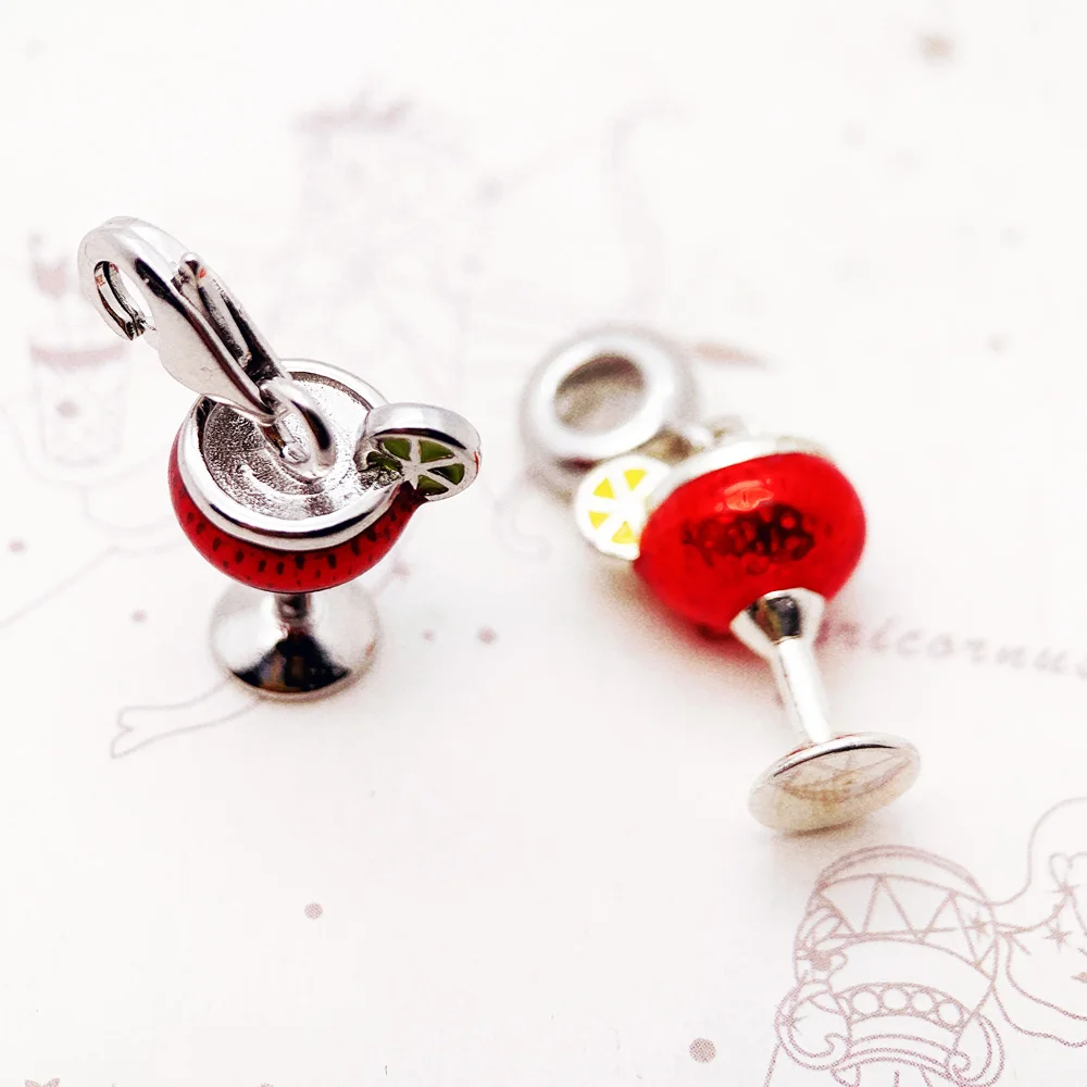 Cocktail Cup Pendant Dangle Charm New Fine Jewelry 925 Sterling Silver Trendy Gift For Women