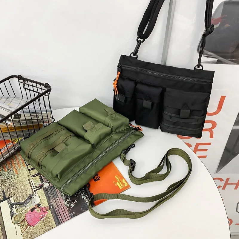 Streetwear Unisex Nylon Tactical Messenger Bags Casual Bullet Bessenger Bag Hip Hop Vest Bag Function Tactics Phone Shoulder Bag