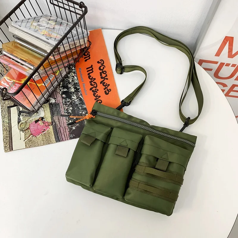 Streetwear Unisex Nylon Tactical Messenger Bags Casual Bullet Bessenger Bag Hip Hop Vest Bag Function Tactics Phone Shoulder Bag