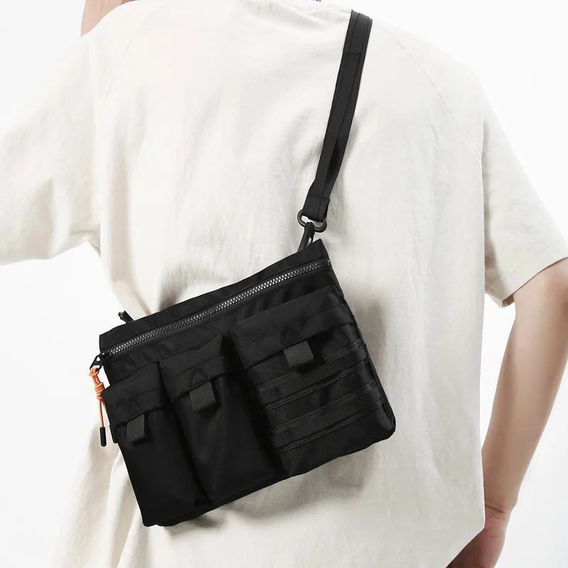 Streetwear Unisex Nylon Tactical Messenger Bags Casual Bullet Bessenger Bag Hip Hop Vest Bag Function Tactics Phone Shoulder Bag