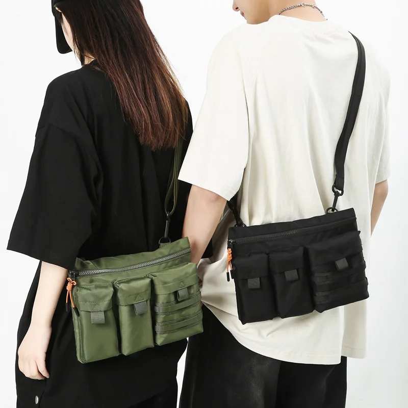 Streetwear Unisex Nylon Tactical Messenger Bags Casual Bullet Bessenger Bag Hip Hop Vest Bag Function Tactics Phone Shoulder Bag