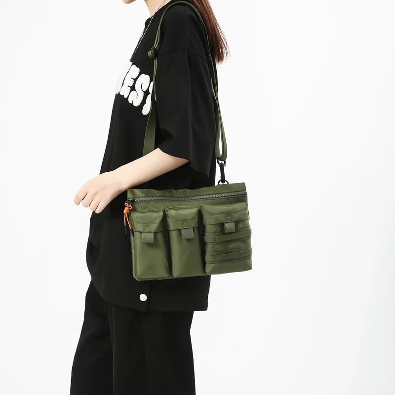 Streetwear Unisex Nylon Tactical Messenger Bags Casual Bullet Bessenger Bag Hip Hop Vest Bag Function Tactics Phone Shoulder Bag