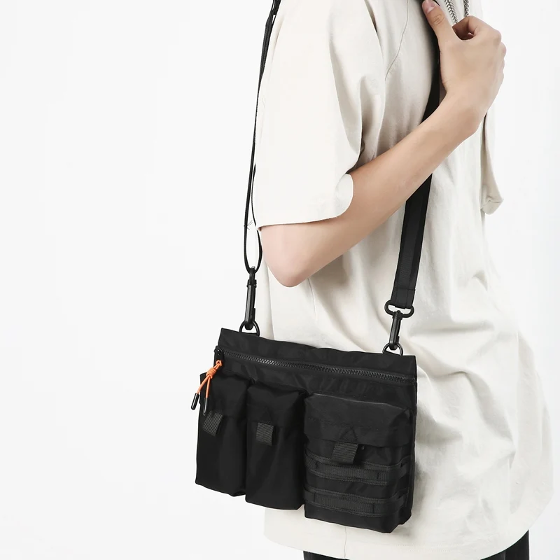 Streetwear Unisex Nylon Tactical Messenger Bags Casual Bullet Bessenger Bag Hip Hop Vest Bag Function Tactics Phone Shoulder Bag