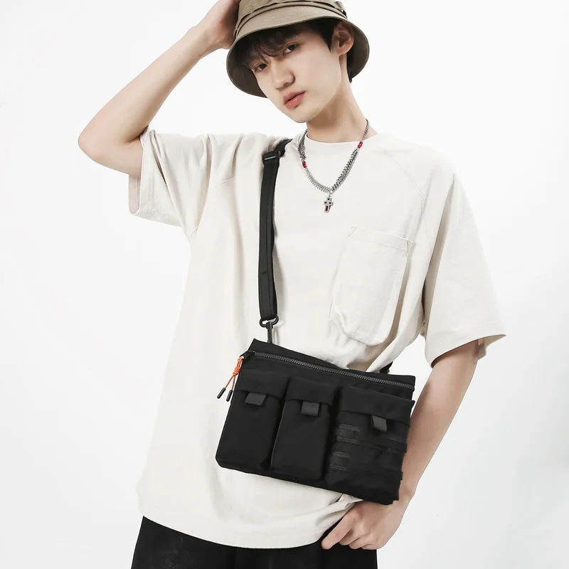 Streetwear Unisex Nylon Tactical Messenger Bags Casual Bullet Bessenger Bag Hip Hop Vest Bag Function Tactics Phone Shoulder Bag