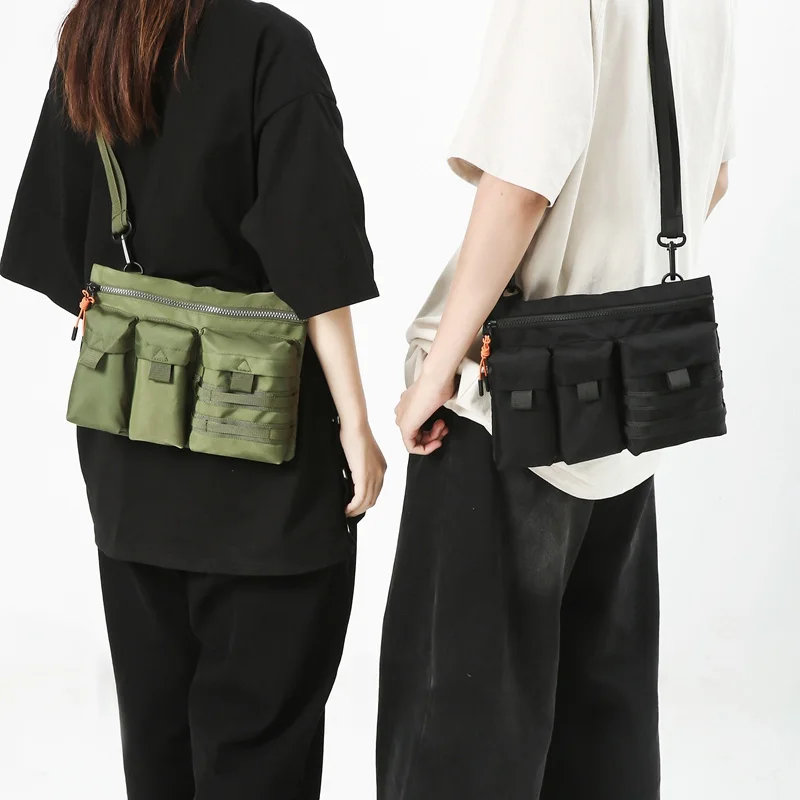 Streetwear Unisex Nylon Tactical Messenger Bags Casual Bullet Bessenger Bag Hip Hop Vest Bag Function Tactics Phone Shoulder Bag