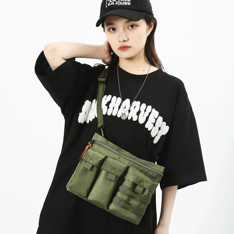 Streetwear Unisex Nylon Tactical Messenger Bags Casual Bullet Bessenger Bag Hip Hop Vest Bag Function Tactics Phone Shoulder Bag