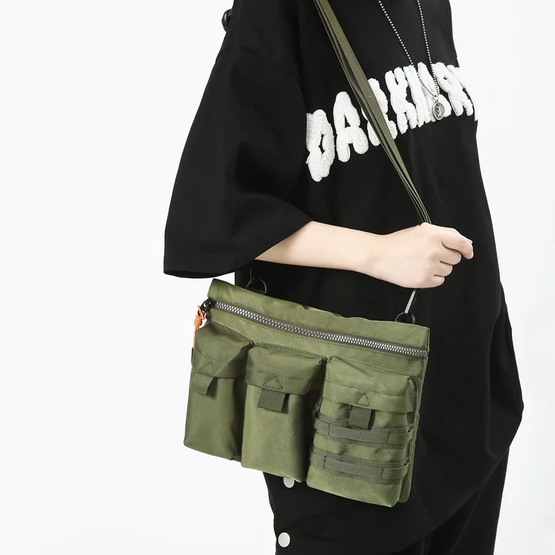 Streetwear Unisex Nylon Tactical Messenger Bags Casual Bullet Bessenger Bag Hip Hop Vest Bag Function Tactics Phone Shoulder Bag