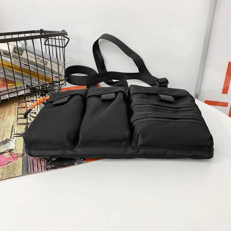 Streetwear Unisex Nylon Tactical Messenger Bags Casual Bullet Bessenger Bag Hip Hop Vest Bag Function Tactics Phone Shoulder Bag