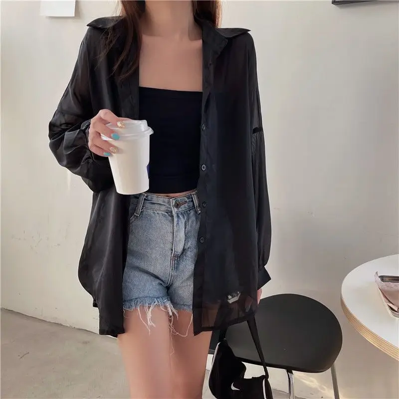 Rimcoy 2024 Summer Sunscreen Shirt for Women All Match Thin Chiffon Blouse Woman Korean Harajuku See Through Loose Shirts Female